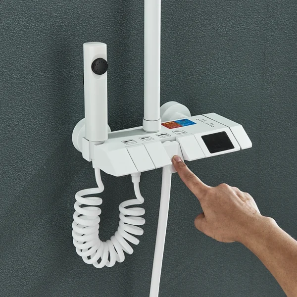 Gun Grey Piano Digital 4 Function Shower Set Bathroom Faucets Hot Cold Waterfall Digtial Display Tap Rainfall Shower System