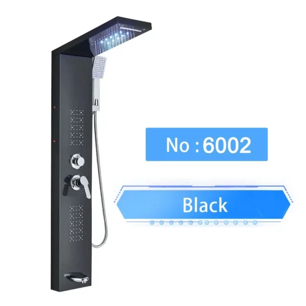 Sa135bd2748554804b1f29c0df57815e5D.webp LED Shower Panel Waterfall Rain Digital Display Shower Faucet System Set Bathroom Column Mixer With SPA Massage Jet