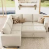 Sa136a7af64ea4cdfa9b7509b8a15b695P.webp Velvet L-Shaped Sectional Sleeper Sofa with Pull-Out Couch Bed, Beige