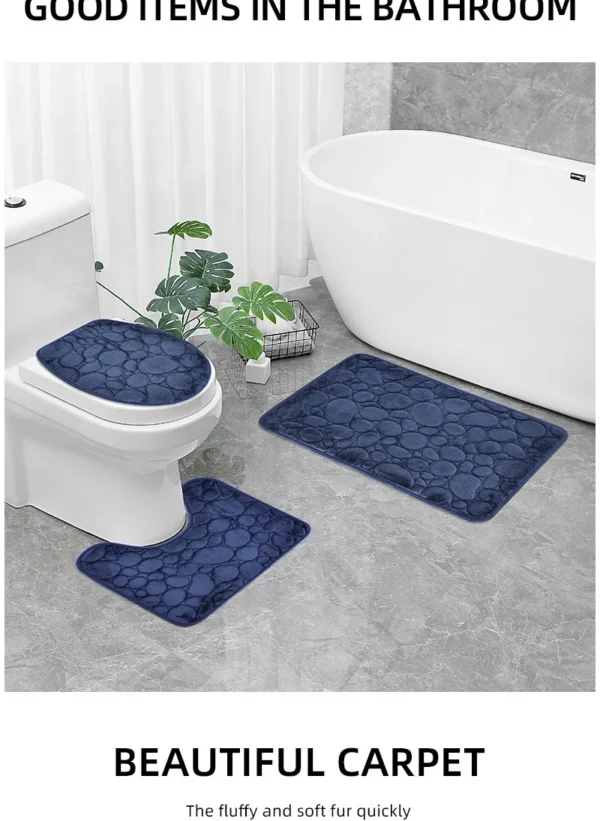 Sa3955102a5ae452ea0ac37c74bfbbf43n.webp 1 Set of Solid Color Simple Bathroom Water-absorbing and Non-slip Floor Mat Stone Pattern, Comfortable and Soft, Three-piece Set
