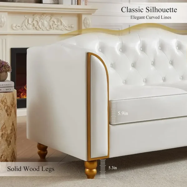 Sa4a30d1b9a4847628b10b9e9cf953ac4c-1.webp 78" Leather Couch, Sot 3 Seater Couches or Living Room, Button Tuted Comy Couch ern Soa with Upholstered Cushion, Gold