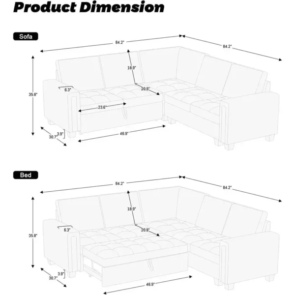 Sa4ef390d59734049b17bbdba9c360ff1F.webp Velvet L-Shaped Sectional Sleeper Sofa with Pull-Out Couch Bed, Beige