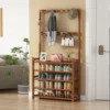 Sa58b2e1214454df29d7f2180ecb2ac2aZ.webp 185cm Large Wooden 5 Tiers Hall Tree Hat Coat Stand with 8 Hooks Clothes Shoe Rack Hanger Hooks Shelf Storage 