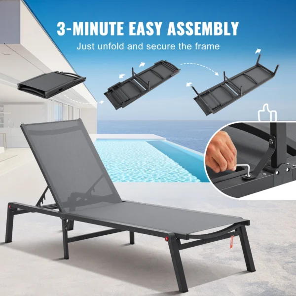 SucceBuy Chaise Lounge Chair Outdoor Aluminum Patio LoungeFolding Pool Lounge Recliner Full Flat for Patio Beach Pool