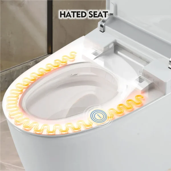 Sa5c16ea77070431c9e13db36a77230c6p.webp Heated Seat Smart Toilet, Automatic Flush Tank Less Toilet without Bidet, with Foot sensor Flush, White Night Light, Knob Control, Power Outage Flushing, Soft Close Cover