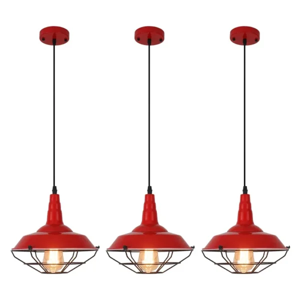 Sa9997a9d56da4bafb5307c4b0eafbb83y.webp 3- Light Red Vintage Pendant Light Retro Loft Chandelier Pendant Home Lighting for Living Room Kitchen Dining Bedroom (Set of 3)