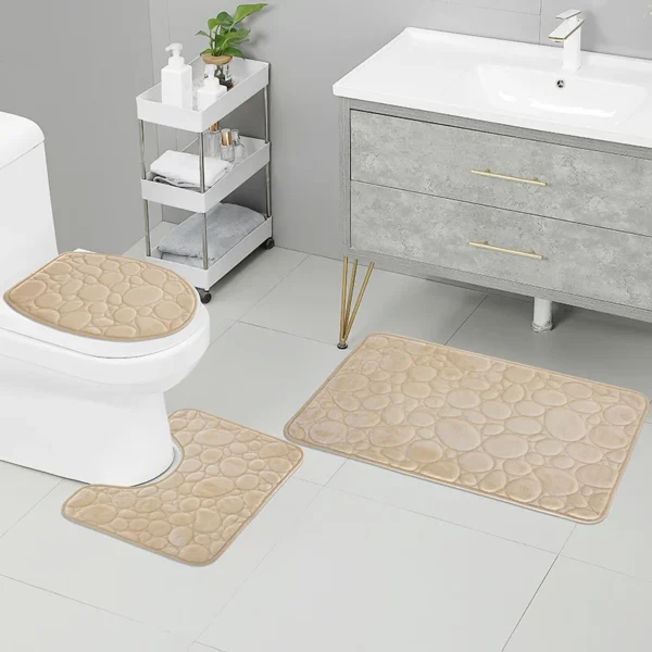 Sab1a123e4f3a425eaabb3e2019e78b118.webp 1 Set of Solid Color Simple Bathroom Water-absorbing and Non-slip Floor Mat Stone Pattern, Comfortable and Soft, Three-piece Set