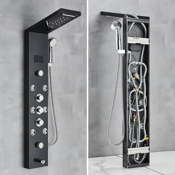 Sac33b4a0ca3d41a9b31a954411057eeeC.webp LED Shower Panel Waterfall Rain Digital Display Shower Faucet System Set Bathroom Column Mixer With SPA Massage Jet