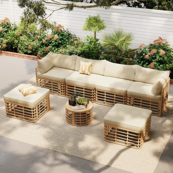 7 Pieces Outdoor Patio Furniture, All-Weather Rattan Sectional Sofa Set with Thick Cushions and Pillows, Freely Combined Conversation Sets for Garden, Backyard