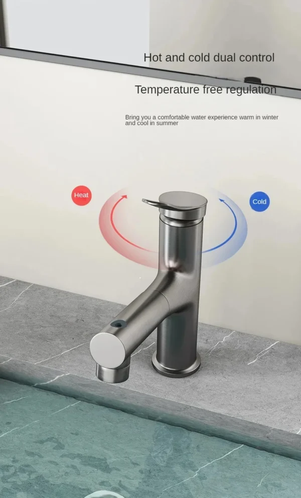 Bathroom Sink Pull-out Hot and Cold Water Mixer Faucet for Bathroom Grey/Chrome 3 Functions Mouthwash Faucet Deck Mount