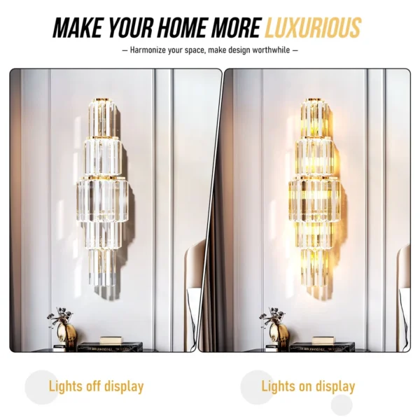 Sb456064f091a452abbd05034deab31e5O.webp Modern Crystal Wall Lamp 3-Layer Wall Crystal Sconce Light E14 Led Corn Lights
