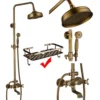 Antique Brass Shower Faucets Set 8'' Rainfall Shower Head Brass Handshower Dual Handle Mixer Tap Rotation Bath Shower Faucet