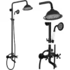 Antique Brass Shower Faucets Set 8'' Rainfall Shower Head Brass Handshower Dual Handle Mixer Tap Rotation Bath Shower Faucet