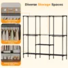 Portable Three Rows Wardrobe Closet with Hanging Rods Clothing Rack with Shelves Mudroom Storage Organizer