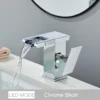 Luxury LED Color Changing Waterfall Basin Sink Faucet Single Handle Deck Mounted Hot and Cold Mixer Taps