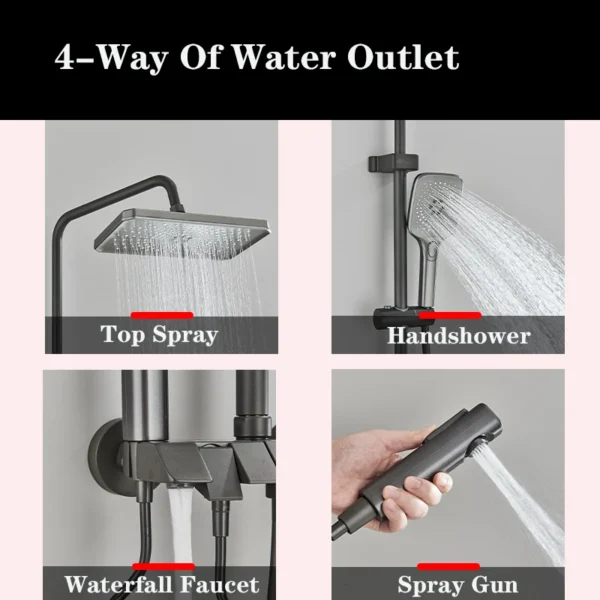 Gun Grey Piano Digital 4 Function Shower Set Bathroom Faucets Hot Cold Waterfall Digtial Display Tap Rainfall Shower System