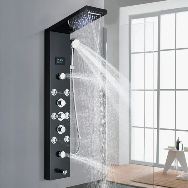 Sb76d32187b444cd1bf8c457b8e53b728K.webp LED Shower Panel Waterfall Rain Digital Display Shower Faucet System Set Bathroom Column Mixer With SPA Massage Jet