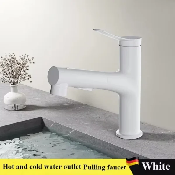 Bathroom Sink Pull-out Hot and Cold Water Mixer Faucet for Bathroom Grey/Chrome 3 Functions Mouthwash Faucet Deck Mount