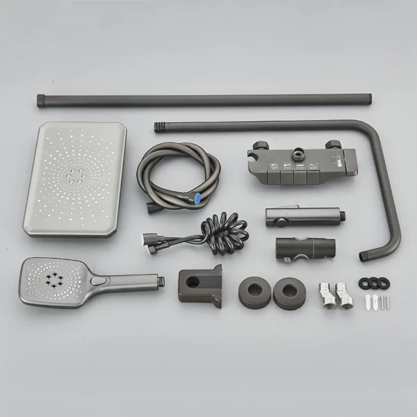 Gun Grey Piano Digital 4 Function Shower Set Bathroom Faucets Hot Cold Waterfall Digtial Display Tap Rainfall Shower System