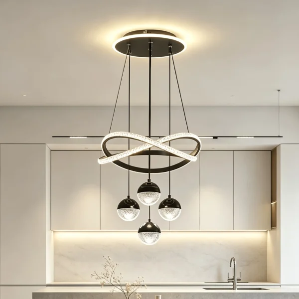 Sbbd6422d4a16421ea3fe9bac6b571e18C.webp LED Pendant Light Three Color Temperatures 4 Crystal Balls Soft Light Adjustable Suspension Line Home Ceiling Lights for Living