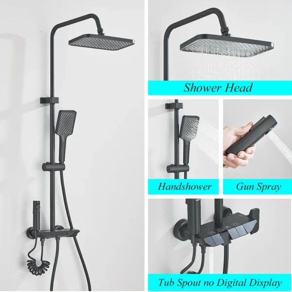 Gun Grey Piano Digital 4 Function Shower Set Bathroom Faucets Hot Cold Waterfall Digtial Display Tap Rainfall Shower System