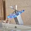 Luxury LED Color Changing Waterfall Basin Sink Faucet Single Handle Deck Mounted Hot and Cold Mixer Taps
