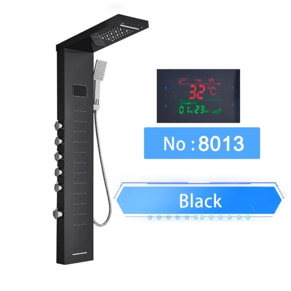 Sc1e48677686b49d297056a65e5bdbf70g.webp LED Shower Panel Waterfall Rain Digital Display Shower Faucet System Set Bathroom Column Mixer With SPA Massage Jet
