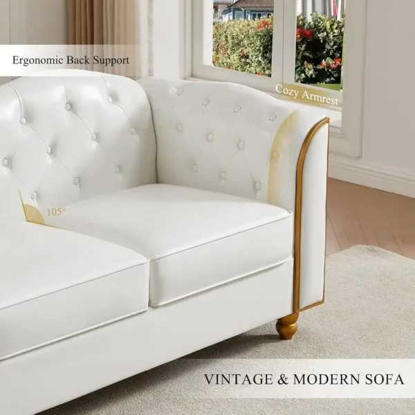 Sc1ea776742d54af88e71d7edb530f077n.webp 78" Leather Couch, Sot 3 Seater Couches or Living Room, Button Tuted Comy Couch ern Soa with Upholstered Cushion, Gold
