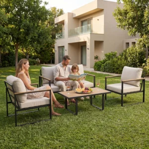 Sc361536d01ff430995385736fd402830M.webp Modern 4-Piece Patio Furniture Set Outdoor Conversation Sectional Sofa With Coffee Table Thick Washable Cushions For Lawn Deck