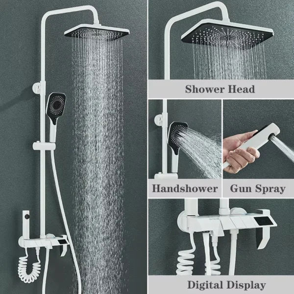 Gun Grey Piano Digital 4 Function Shower Set Bathroom Faucets Hot Cold Waterfall Digtial Display Tap Rainfall Shower System