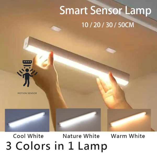 Wireless USB Rechargeable Motion Sensor LED Bar Light Induction Night Light Portable Cordless Magnetic