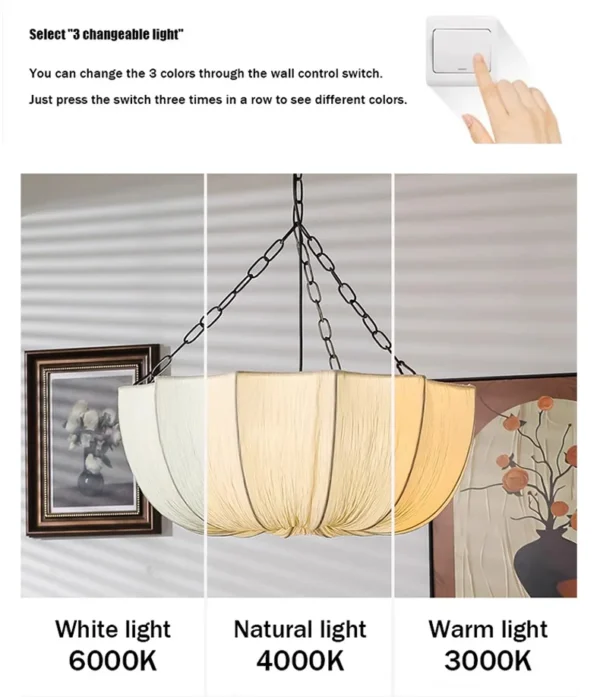 Japanese Wabi Sabi Retro Fabric Pendant Lights Living Dining Room Chandelier Lighting