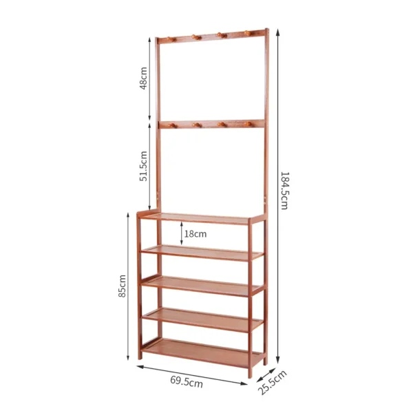 Sc76744a216d242a98b408457afe10f3at.webp 185cm Large Wooden 5 Tiers Hall Tree Hat Coat Stand with 8 Hooks Clothes Shoe Rack Hanger Hooks Shelf Storage 