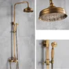 Antique Brass Shower Faucets Set 8'' Rainfall Shower Head Brass Handshower Dual Handle Mixer Tap Rotation Bath Shower Faucet