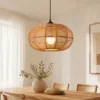 Scb16ae79bd164732b99735e9adb964236.webp 11.8 Inch Boho Wicker Pendant Light, Hand Woven Rattan Hanging Light Fixture with Adjustable 59in Cord