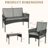 Outdoor Patio Furniture Set 4-Piece, Wicker Hollow-Out Conversation Sofa with Cushions, Coffee Table