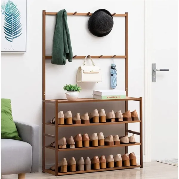 Scdcf0aab1ea440cb8e0ec88b4809cf24T.webp 185cm Large Wooden 5 Tiers Hall Tree Hat Coat Stand with 8 Hooks Clothes Shoe Rack Hanger Hooks Shelf Storage 