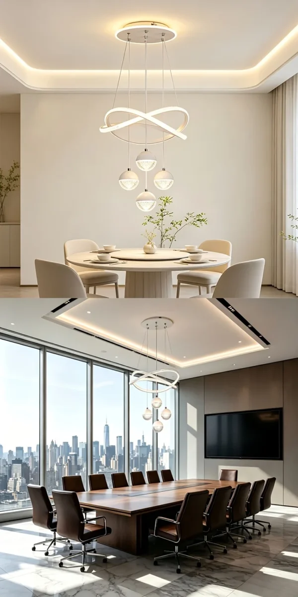 Scde775121bab431ab8138fed66f4a6c1K.webp LED Pendant Light Three Color Temperatures 4 Crystal Balls Soft Light Adjustable Suspension Line Home Ceiling Lights for Living