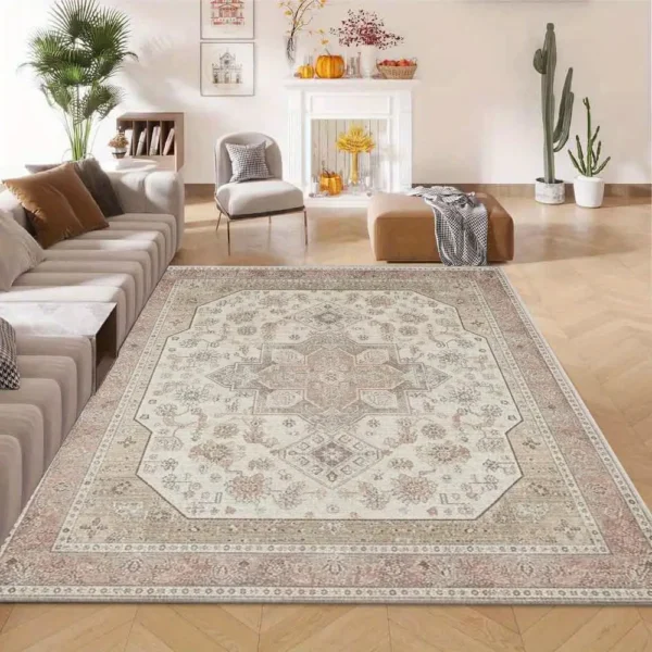 Blush Vintage Rug, Soft & Comfortable, All Seasons, Easy to Maintain, Machine Washable