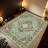 Sd09a6da4392b46c3b42bcdaf8dc4ed70b.webp Muted Teal Medallion Rug, Soft & Comfortable, All Seasons, Easy to Maintain, Machine Washable