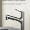 Bathroom Sink Pull-out Hot and Cold Water Mixer Faucet for Bathroom Grey/Chrome 3 Functions Mouthwash Faucet Deck Mount
