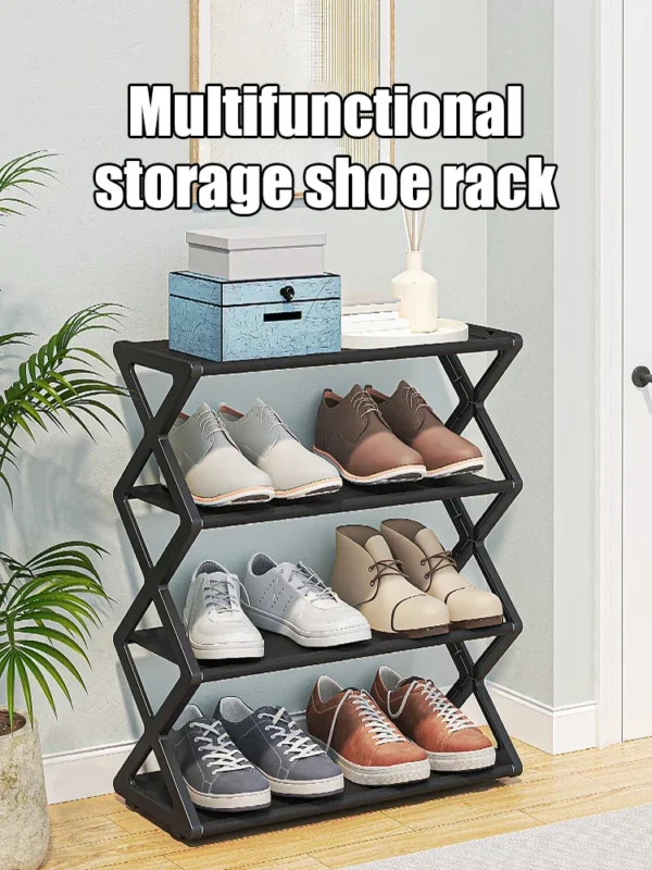 Sd2d3acaedcc0429b8af22669a92ccbaf6-1.webp 4Layer X-Type Multi Layered and Space Saving Shoe Rack,Solid Color Simple Home Assembly Shoe Rack