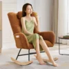 Modern Upholstered Nursery Rocking Chairs, with Side Pocket High Back Teddy Boucle Rocker Chair