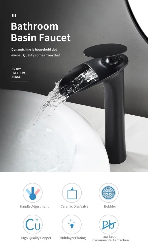 Modern White Bathroom Faucet Waterfall faucets Single Hole Cold and Hot Water Tap