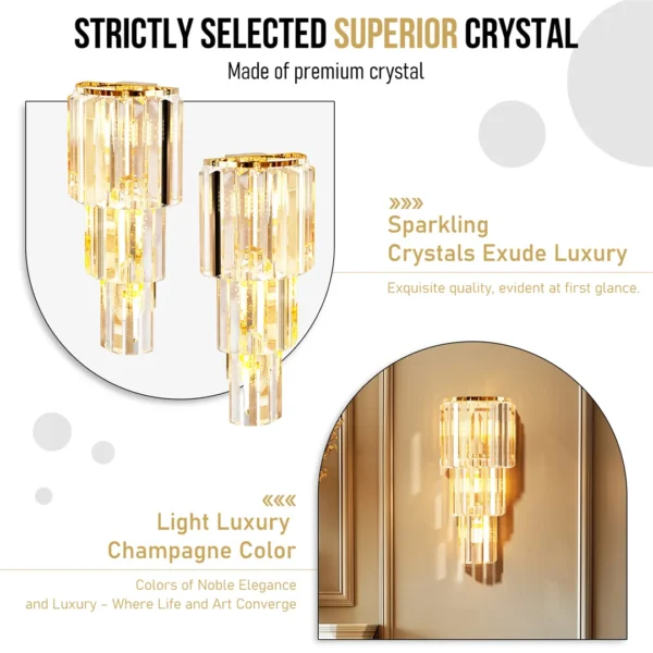 Sd62e4e678eaf4aef9136eeb0af38a523M.webp Modern Crystal Wall Lamp 3-Layer Wall Crystal Sconce Light E14 Led Corn Lights