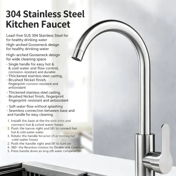 Punch-Free Black Nickel Bathroom Sink Faucet 360° Rotatable Stainless Steel Single Handle Hot Cold Water Mixer Tap Modern Wall