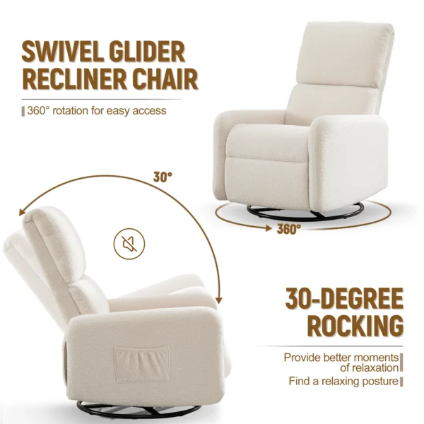 360 Degree Swivel Glider Chair, Rocking Armchair with Side Pocket
