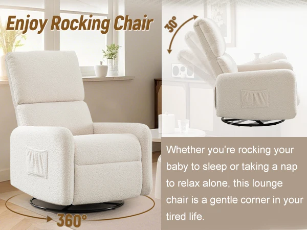 360 Degree Swivel Glider Chair, Rocking Armchair with Side Pocket