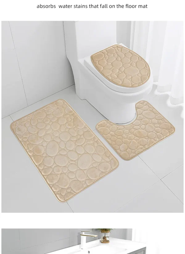 Sdadcdf012e8246009886a5fad92d4001g.webp 1 Set of Solid Color Simple Bathroom Water-absorbing and Non-slip Floor Mat Stone Pattern, Comfortable and Soft, Three-piece Set