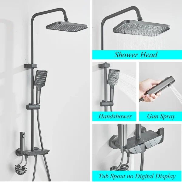 Gun Grey Piano Digital 4 Function Shower Set Bathroom Faucets Hot Cold Waterfall Digtial Display Tap Rainfall Shower System
